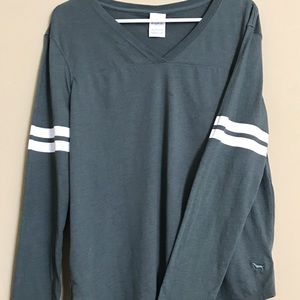 VS PINK Long Sleeve Green V-Neck Shirt